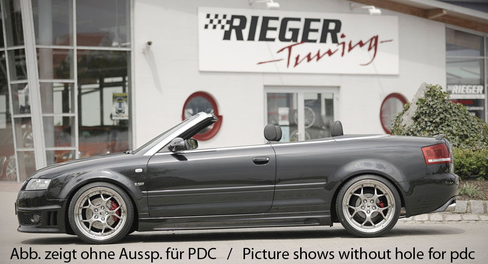 Audi A4 (8H) Rieger Spoilerstoßstange  mit seitlichen Lüftungsschlitzen, mit Halter f. orig. NSW, ABS, für Fzg. mit Einparkhilfe (PDC), 
inkl. Montagezubehör, ABE