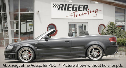 Audi A4 (8H) Rieger Spoilerstoßstange  mit seitlichen Lüftungsschlitzen, mit Halter f. orig. NSW, ABS, für Fzg. mit Scheinwerferreinigungsanlage, Einparkhilfe (PDC), 
inkl. Montagezubehör, ABE