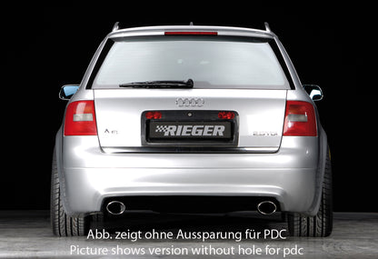 Audi A6 (4B) Rieger Heckansatz S6-Look -> nur bis Bj. 2001 ABS, für Fzg. mit Einparkhilfe (PDC), 
inkl. Gutachten, Montagezubehör