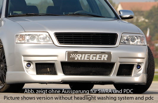 Audi A6 (4B) Rieger Spoilerstoßstange S6-Look  -> ab Bj. 2002, nicht für V8! ABS, für Fzg. mit Scheinwerferreinigungsanlage, Einparkhilfe (PDC), 
inkl. Alugitter, Montagezubehör, ABE