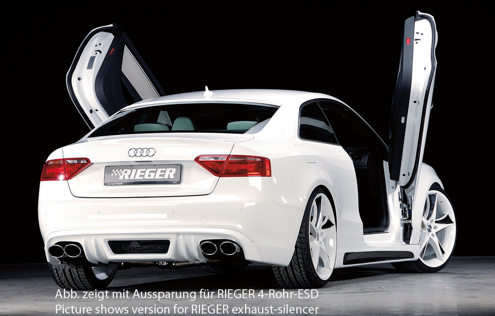Audi A5 (B8/B81) Rieger Heckschürzenansatz  für orig. Doppelendrohr li, ABS, für Fzg. mit S-Line Exterieur, 
inkl. Alugitter, Montagezubehör, Gutachten