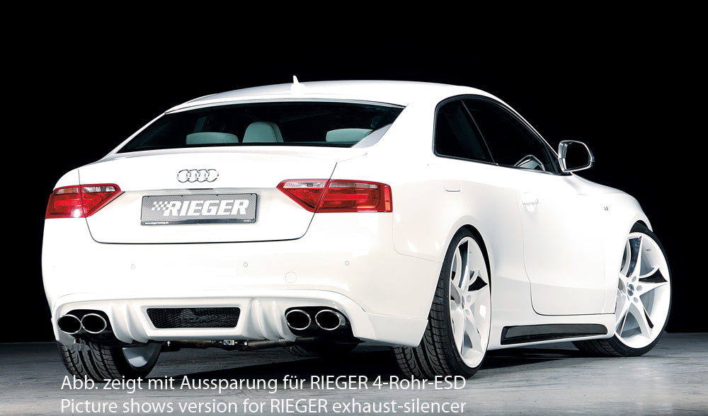 Audi A5 (B8/B81) Rieger Heckschürzenansatz  für orig. Endrohr li., ABS, für Fzg. mit S-Line Exterieur, 
inkl. Alugitter, Montagezubehör, Gutachten