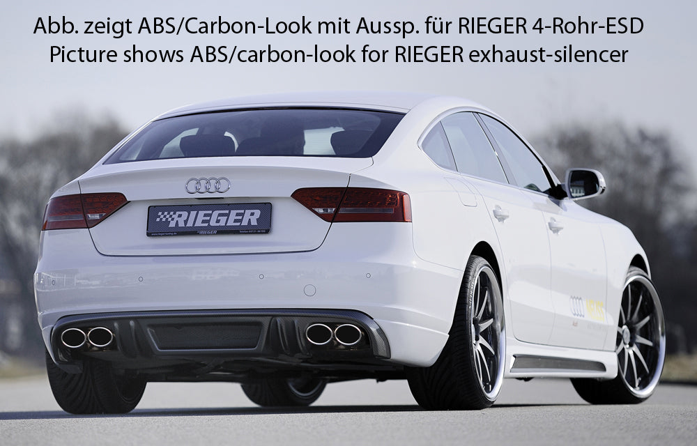 Audi A5 (B8/B81) Rieger Heckschürzenansatz  für orig. Doppelendrohr li, ABS, für Fzg. ohne S-Line Exterieur, 
inkl. Alugitter, Montagezubehör, Gutachten