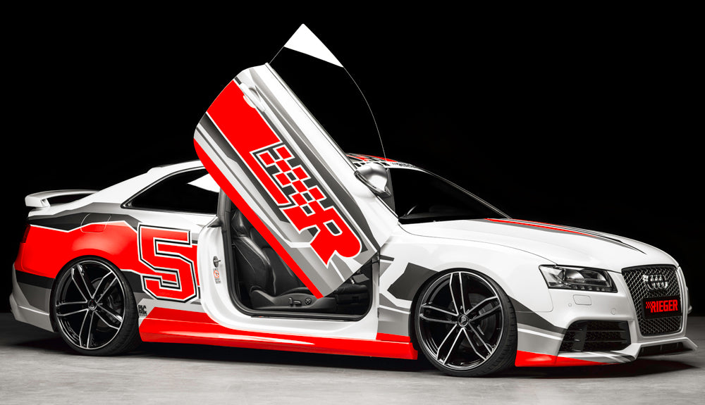 Audi A5 (B8/B81) Rieger Spoilerstoßstange  orig. Nebelscheinwerfer entfallen, ABS, für Fzg. mit Scheinwerferreinigungsanlage, Einparkhilfe (PDC), S-Line Exterieur und ohne S-Line Exterieur, 
inkl. Montagezubehör, ABE