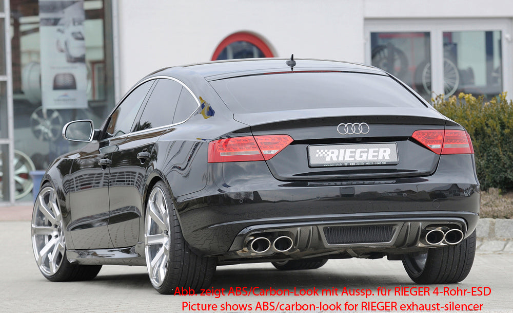 Audi A5 (B8/B81) Rieger Heckeinsatz  für orig. Endrohr li. u. re., ABS, für Fzg. ohne S-Line Exterieur, 
inkl. Alugitter, Montagezubehör, Gutachten