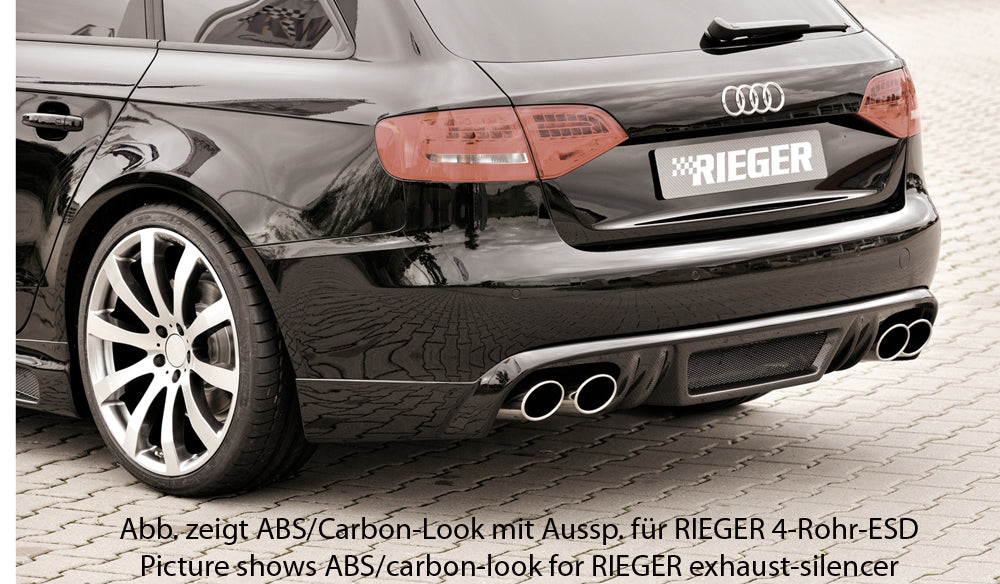 Audi A4 (B8/B81) Rieger Heckschürzenansatz  für orig. Endrohr li. u. re., ABS, für Fzg. ohne S-Line Exterieur, 
inkl. Alugitter, Montagezubehör, Gutachten