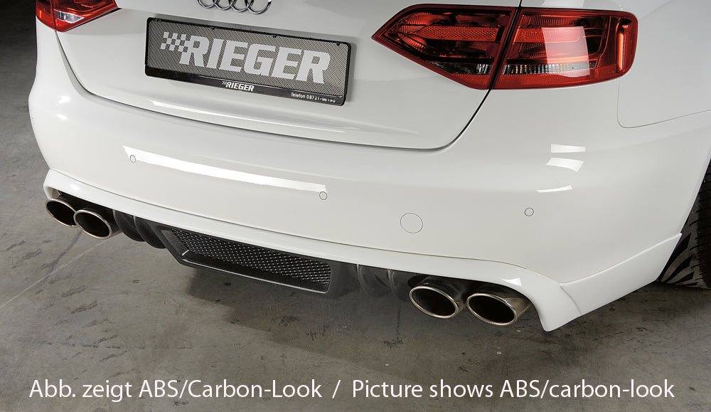 Audi A4 (B8/B81) Rieger Heckschürzenansatz  für Doppelendrohr li. u. re., (4x115x85mm oval), ABS, für Fzg. ohne S-Line Exterieur, 
inkl. Montagezubehör, Alugitter, Gutachten