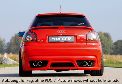 Audi A3 (8L) Rieger Heckschürze neues Design  für 4-Rohr-Anlage, ABS, für Fzg. mit Einparkhilfe (PDC), 
inkl. Alugitter, Montagezubehör, Gutachten
