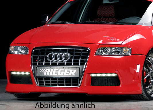 Audi A3 (8L) Rieger Spoilerstoßstange R-Frame für original  S -Grilleinsatz - in Vorbereitung! - mit Aussparung für Tagfahrleuchten, ABS, für Fzg. mit Scheinwerferreinigungsanlage, 
inkl. Alugitter, Montagezubehör