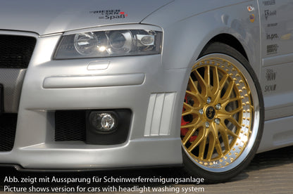 Audi A3 (8P) Rieger Spoilerstoßstange  mit Halter f. orig. NSW, mit Abdeckkappen f. orig. NSW, mit integr. Kühlergrilleinfassung, mit seitlichen Rippen, ABS, 
inkl. Alugitter, Montagezubehör, ABE