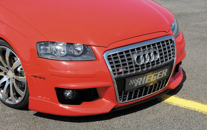 Audi A3 (8P) Rieger Spoilerstoßstange R-Frame  auch für A3 (8P) 3-tür. Facelift 06.05-06.08 mit Halter f. orig. NSW, mit seitlichen Rippen, ABS, 
inkl. Alugitter, Montagezubehör, ABE