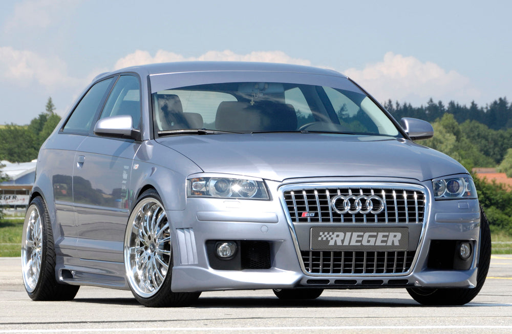 Audi A3 (8P) Rieger Spoilerstoßstange R-Frame  mit Halter f. orig. NSW, mit Abdeckkappen f. orig. NSW, mit seitlichen Ripp...