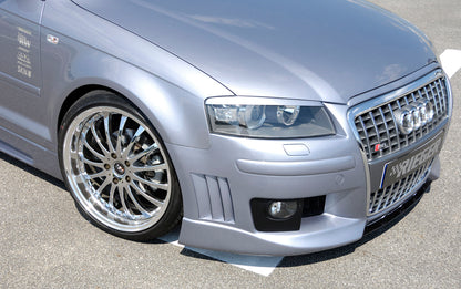 Audi A3 (8P) Rieger Spoilerstoßstange R-Frame  mit Halter f. orig. NSW, mit Abdeckkappen f. orig. NSW, mit seitlichen Ripp...