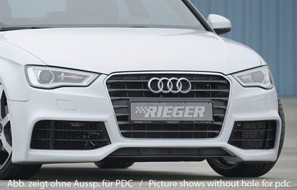 Audi A3 (8V) Rieger Spoilerstoßstange  ABS, für Fzg. mit Einparkhilfe (PDC), Scheinwerferreinigungsanlage, S-Line Exterieur und ohne S-Line Exterieur, 
inkl. Alugitter, Montagezubehör, ABE