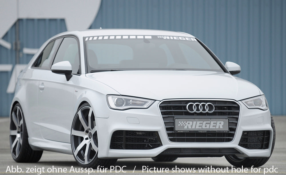 Audi A3 (8V) Rieger Spoilerstoßstange  ABS, für Fzg. mit Einparkhilfe (PDC), Scheinwerferreinigungsanlage, S-Line Exterieur und ohne S-Line Exterieur, 
inkl. Alugitter, Montagezubehör, ABE