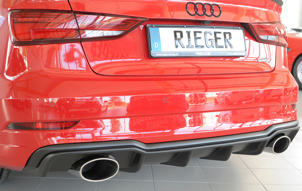 Audi A3 (8V) Rieger Heckeinsatz  für Sportendrohr li. u. re., (152x95mm oval), ABS, für Fzg. mit S-Line Exterieur, 
inkl. Montagezubehör, Gutachten