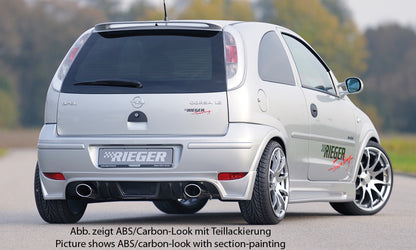 Opel Corsa C Rieger Heckschürzenansatz für Faceliftmodelle! für Endrohr li. u. re., ABS, 
inkl. ABE, Alugitter, Montagezubehör, Gutachten