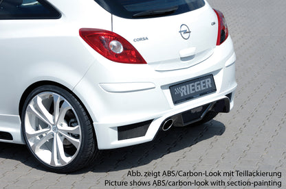 Opel Corsa D Rieger Heckschürzenansatz  für Endrohr li., ABS, 
inkl. Montagezubehör, Alugitter