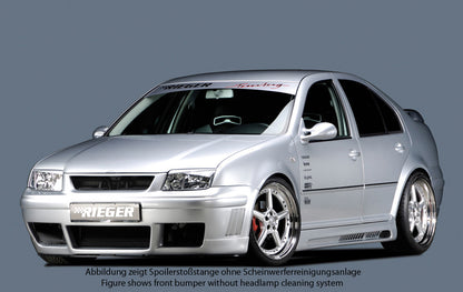 VW Bora (1J) Rieger Spoilerstoßstange RS-Four-Look  mit Halbmond für Motorhaube mit integr. Kühlergrill, mit seitlichen Rippen, ABS, für Fzg. mit Scheinwerferreinigungsanlage, 
inkl. Alugitter, Montagezubehör, ABE