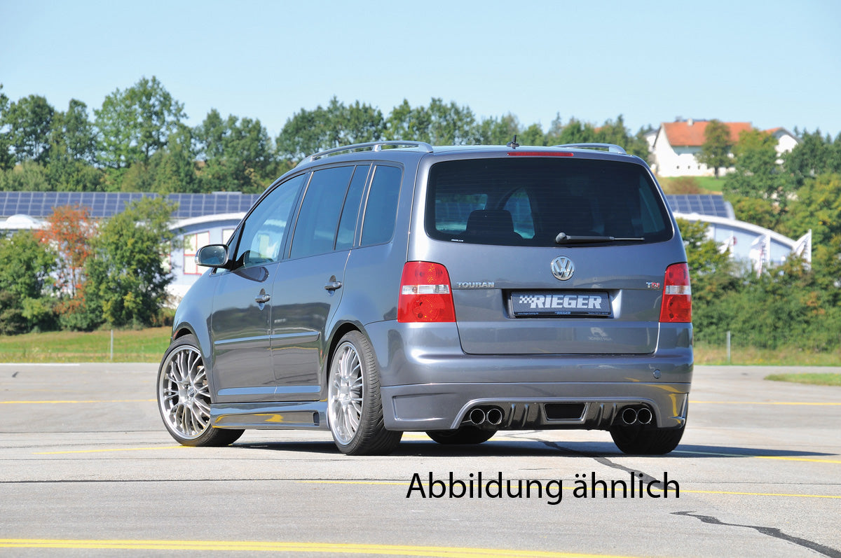 VW Touran (1T) Rieger Heckschürzenansatz  für Doppelendrohr li., ABS, für Fzg. mit Anhängekupplung, 
inkl. Alugitter, Montagezubehör, Gutachten