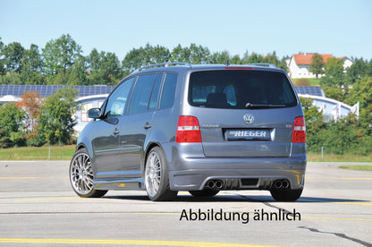 VW Touran (1T) Rieger Heckschürzenansatz  für Doppelendrohr li., ABS, für Fzg. mit Anhängekupplung, 
inkl. Alugitter, Montagezubehör, Gutachten