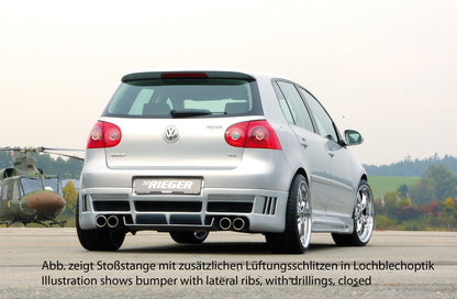 VW Golf 5 Rieger Heckansatz   (je 3 Schlitze) mit Lüftungsschlitzen, in Lochblechoptik, geschlossen, ABS, 
inkl. Alugitter, Montagezubehör, ABE