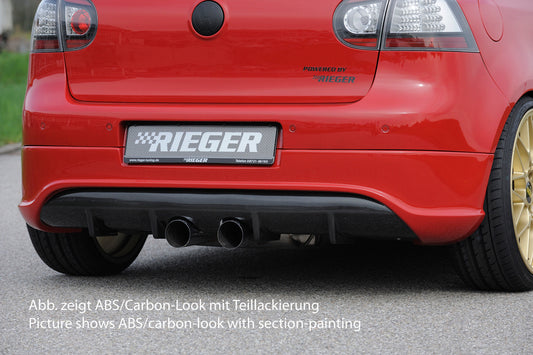 VW Golf 5 Rieger Heckschürzenansatz R-Look (Golf 5 u. Golf 5 GTI) für Doppelendrohr mittig, ABS, 
inkl. Montagezubehör, Gutachten