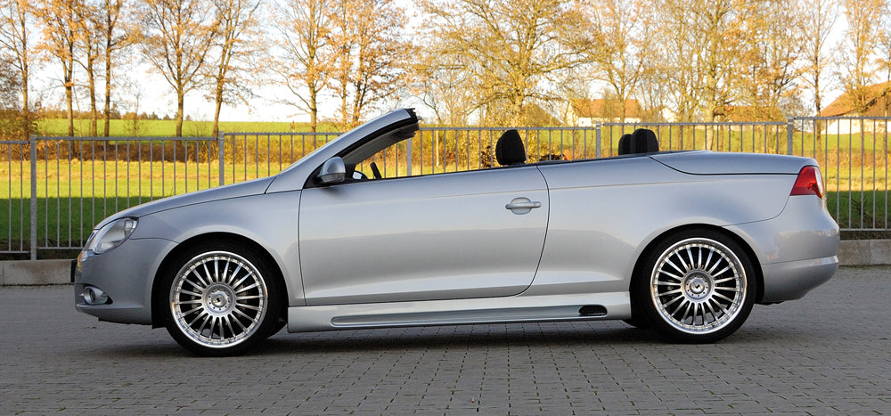 VW Eos (1F) Rieger Seitenschweller    rechts, mit Schacht, mit Ausschnitt, ABS, 
inkl. Alugitter, Gutachten, Montagezubehör