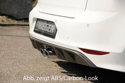 VW Golf 7 Rieger Heckeinsatz für R-Line Heckschürze für Remus-ESD  00322578 (ohne Gutachten) für Doppelendrohr mittig, (2x93x74mm oval), ABS, für Fzg. mit R-Line Exterieur, 
inkl. Montagezubehör, ABE, Gutachten