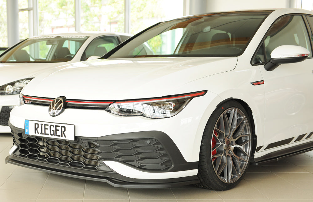 VW Golf 8 GTI Clubsport Rieger Spoilerschwert nur für GTI Clubsport für orig. Frontschürze, ABS, 
inkl. Montagezubehör, ABE