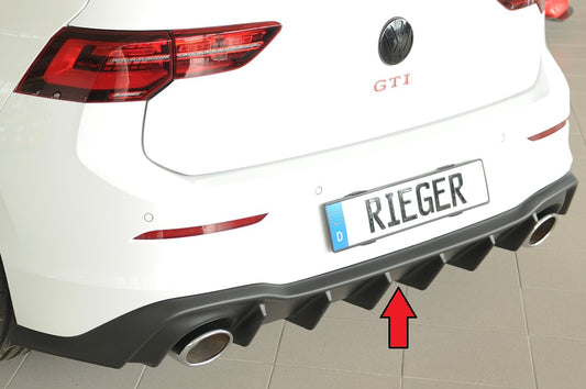 VW Golf 8 GTI Clubsport Rieger Heckeinsatz für orig. Endrohr li. u. re., (130x115mm oval), ABS, 
inkl. Montagezubehör, Gut...