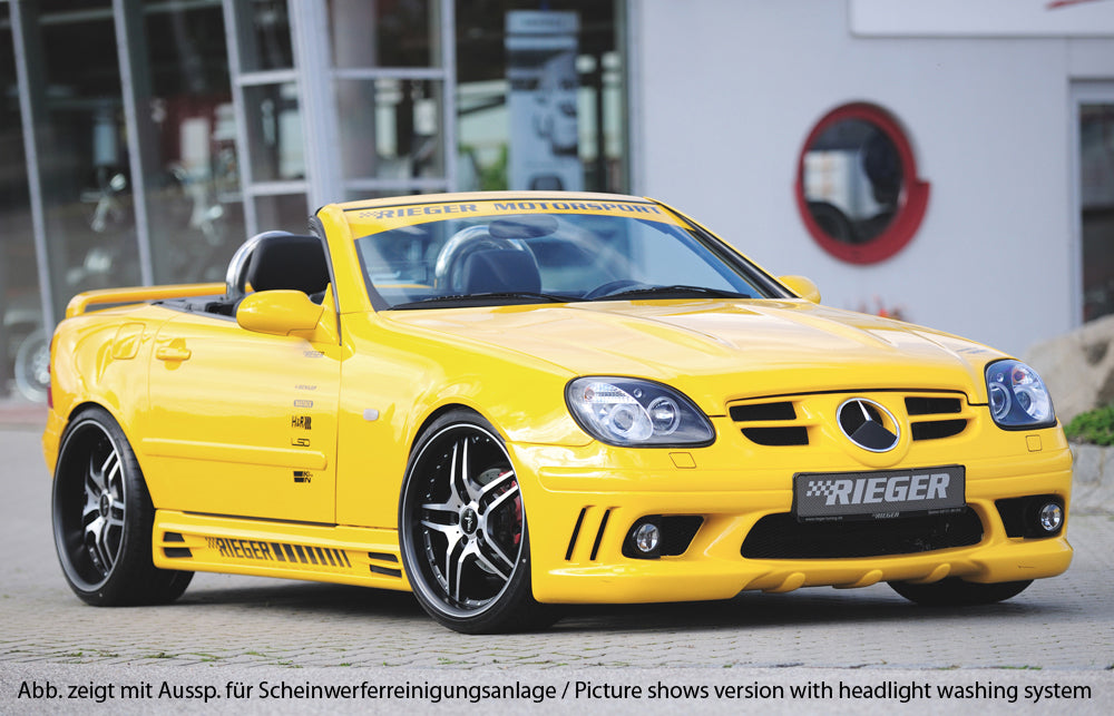 Mercedes SLK (R170) Rieger Spoilerstoßstange (orig. NSW passen nicht mehr) mit seitlichen Rippen, offen, ABS, für Fzg. mit NSW, 
inkl. Alugitter, Montagezubehör, ABE