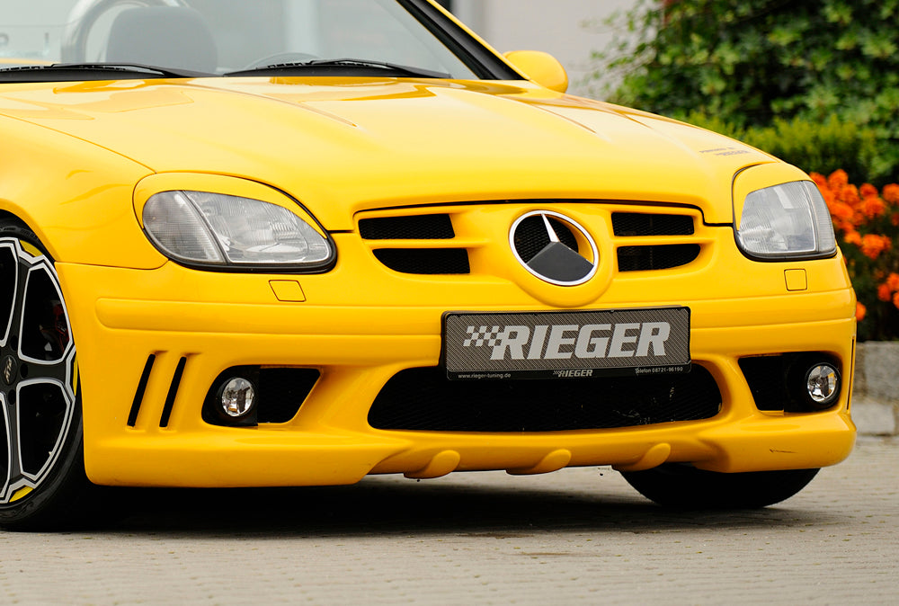 Mercedes SLK (R170) Rieger Spoilerstoßstange (orig. NSW passen nicht mehr) mit seitlichen Rippen, offen, ABS, für Fzg. mit Scheinwerferreinigungsanlage, NSW, 
inkl. Alugitter, Montagezubehör, ABE
