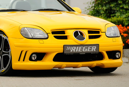 Mercedes SLK (R170) Rieger Spoilerstoßstange (orig. NSW passen nicht mehr) mit seitlichen Rippen, offen, ABS, für Fzg. mit Scheinwerferreinigungsanlage, NSW, 
inkl. Alugitter, Montagezubehör, ABE