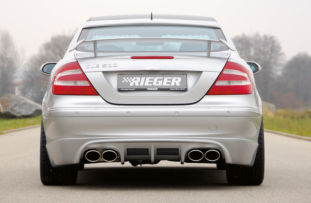 Mercedes CLK (W209) Rieger Heckschürzenansatz  mit 2 Aussparungen mittig, ABS, 
inkl. Montagezubehör, Alugitter, Gutachten