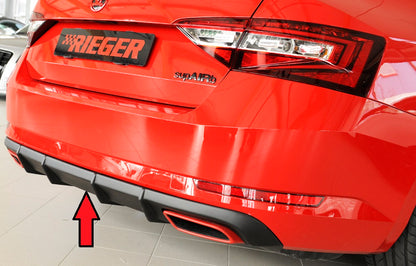 Skoda Superb III (3T/3V) Rieger Heckeinsatz nur 2.0 TSI (200/206kW) für orig. Endrohrblende li. u. re., ABS, für Fzg. mit Einparkhilfe (PDC), 
inkl. Montagezubehör, Gutachten