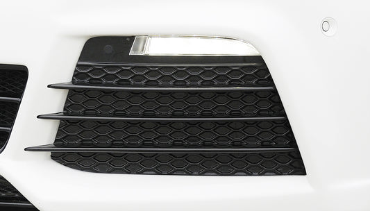 VW Golf 6 Rieger Lufteinlaßblenden  (Aufpreis)  links, rechts, für Spoilerstoßstange, mit Aussparung für Tagfahrleuchten, ABS, schwarz glänzend, für Fzg. mit Einparkhilfe (PDC), 
inkl. Montagezubehör