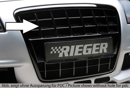 Audi A4 (8H) Rieger Grill mit integrierter Kennzeichenauflage für Spoilerstoßstange 55261 / 55263 für Spoilerstoßstange, ABS, schwarz glänzend, für Fzg. mit Einparkhilfe (PDC), 
inkl. Alugitter