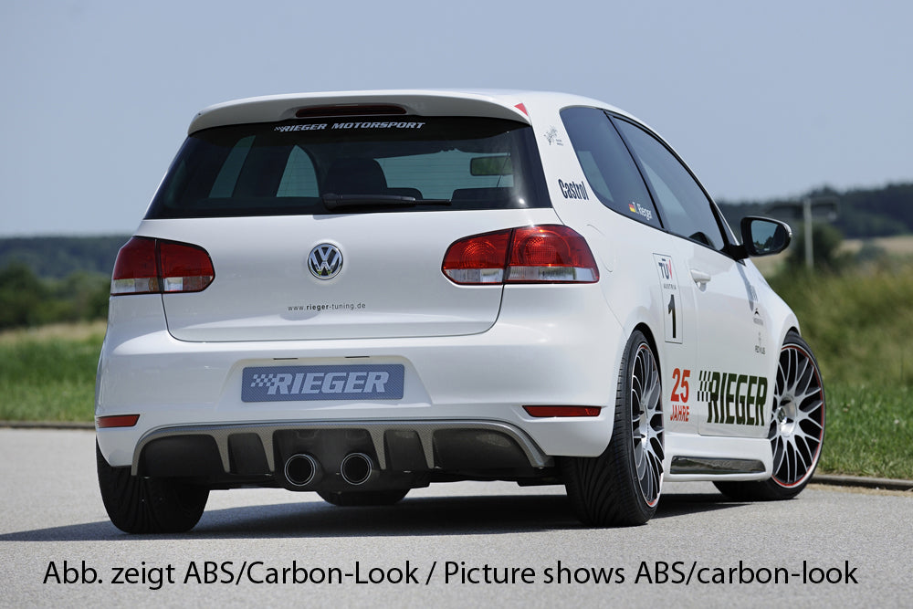 VW Golf 6 Rieger Heckeinsatz mit 2 Doppelfinnen  für Doppelendrohr mittig, ABS, schwarz glänzend, 
inkl. Montagezubehör, Gutachten