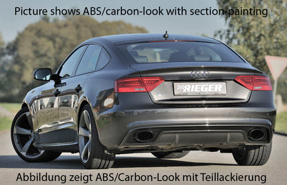 Audi A5 (B8/B81) Rieger Heckeinsatz  für Endrohrblende li. u. re. (185x120mm oval), ABS, schwarz glänzend, für Fzg. mit S-Line Exterieur, 
inkl. Montagezubehör, Gutachten