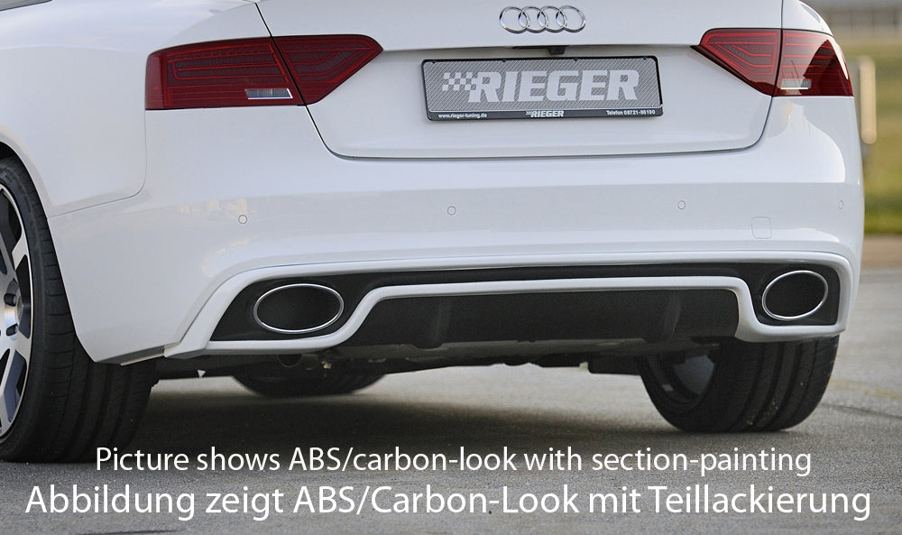 Audi A5 (B8/B81) Rieger Heckeinsatz  für Endrohrblende li. u. re. (185x120mm oval), ABS, schwarz glänzend, für Fzg. mit S-Line Exterieur, 
inkl. Montagezubehör, Gutachten