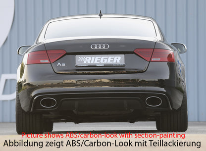 Audi A5 (B8/B81) Rieger Heckeinsatz  für Endrohrblende li. u. re. (185x120mm oval), ABS, schwarz glänzend, für Fzg. mit S-Line Exterieur, 
inkl. Montagezubehör, Gutachten