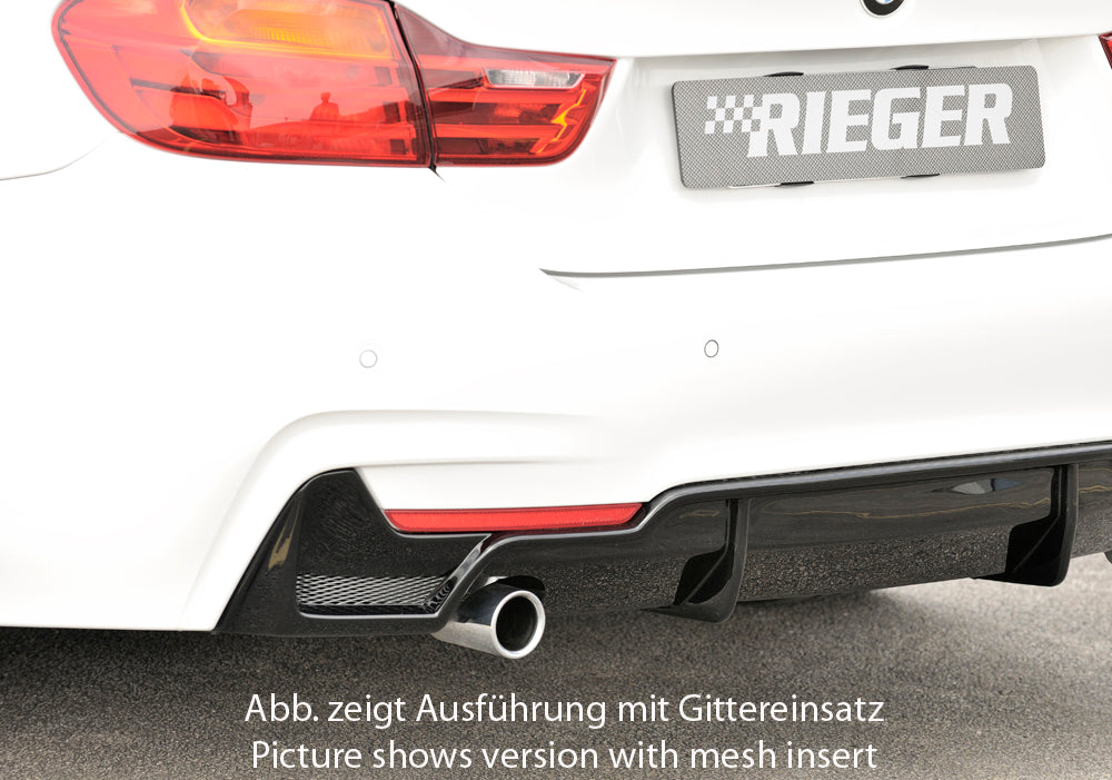 BMW 4er F32  (3C) Rieger Heckeinsatz nur für M-Paket-Heckschürze für orig. Endrohr li., ABS, schwarz glänzend, für Fzg. mit M-Technik, 
inkl. Montagezubehör, Gutachten