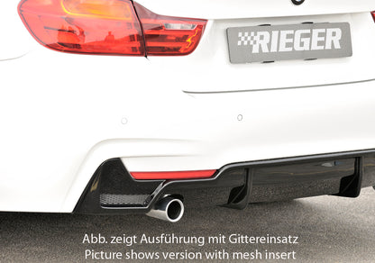 BMW 4er F32  (3C) Rieger Heckeinsatz nur für M-Paket-Heckschürze für orig. Endrohr li., ABS, schwarz glänzend, für Fzg. mit M-Technik, 
inkl. Montagezubehör, Gutachten