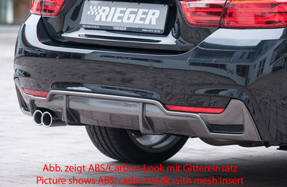 BMW 4er F32  (3C) Rieger Heckeinsatz nur für M-Paket-Heckschürze für orig. Doppelendrohr li, ABS, schwarz glänzend, für Fzg. mit M-Technik, 
inkl. Montagezubehör, Gutachten