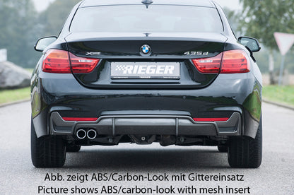 BMW 4er F32  (3C) Rieger Heckeinsatz nur für M-Paket-Heckschürze für orig. Doppelendrohr li, ABS, schwarz glänzend, für Fzg. mit M-Technik, 
inkl. Montagezubehör, Gutachten