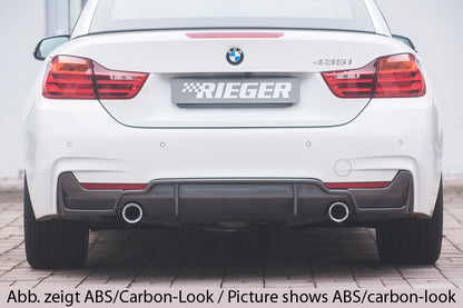 BMW 4er F32  (3C) Rieger Heckeinsatz (nur 435i) nur für M-Paket-Heckschürze für orig. Endrohr li. u. re. (435i-/440i-Look), ABS, schwarz glänzend, für Fzg. mit M-Technik, 
inkl. Montagezubehör, Gutachten