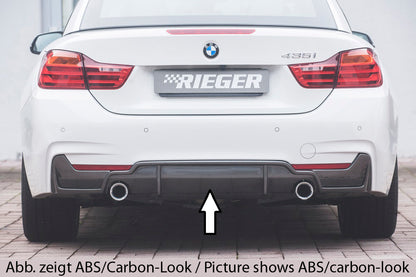 BMW 4er F32  (3C) Rieger Heckeinsatz (nur 435i) nur für M-Paket-Heckschürze für orig. Endrohr li. u. re. (435i-/440i-Look), ABS, schwarz glänzend, für Fzg. mit M-Technik, 
inkl. Montagezubehör, Gutachten
