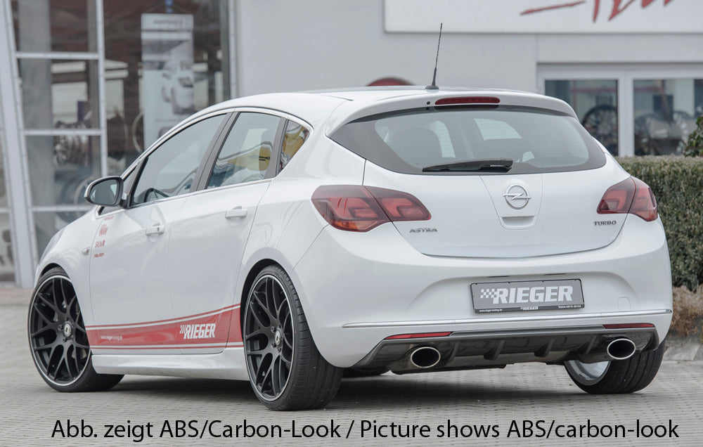 Opel Astra J Rieger Heckeinsatz  für Sportendrohr li. u. re., (140x90mm oval), ABS, schwarz glänzend, 
inkl. Montagezubehör, Gutachten