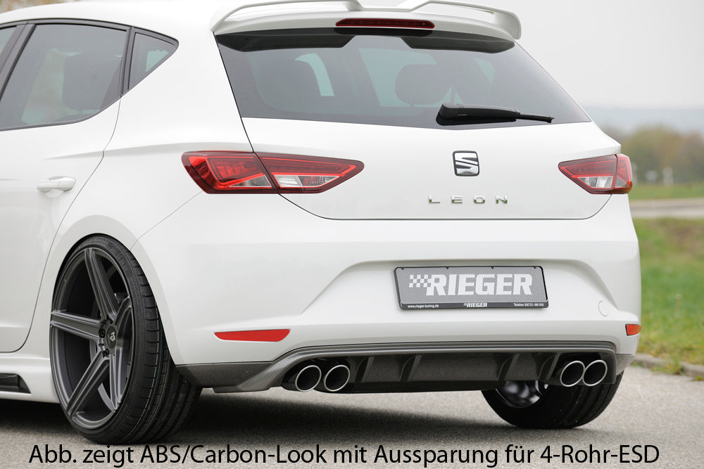 Seat Leon (5F) Rieger Heckschürzenansatz  für Doppelendrohr mittig, ABS, schwarz glänzend, 
inkl. Montagezubehör, Gutachten